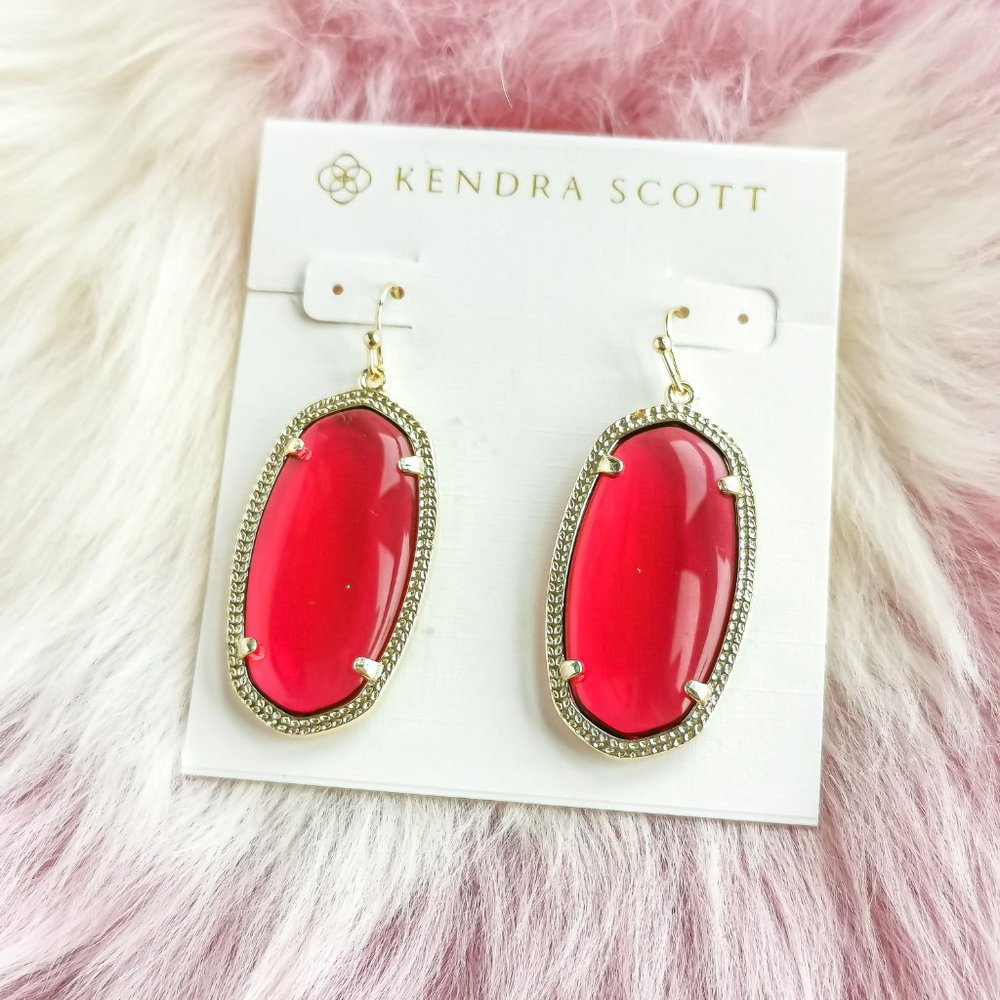 Gold Elle Berry red glass Drop Earrings